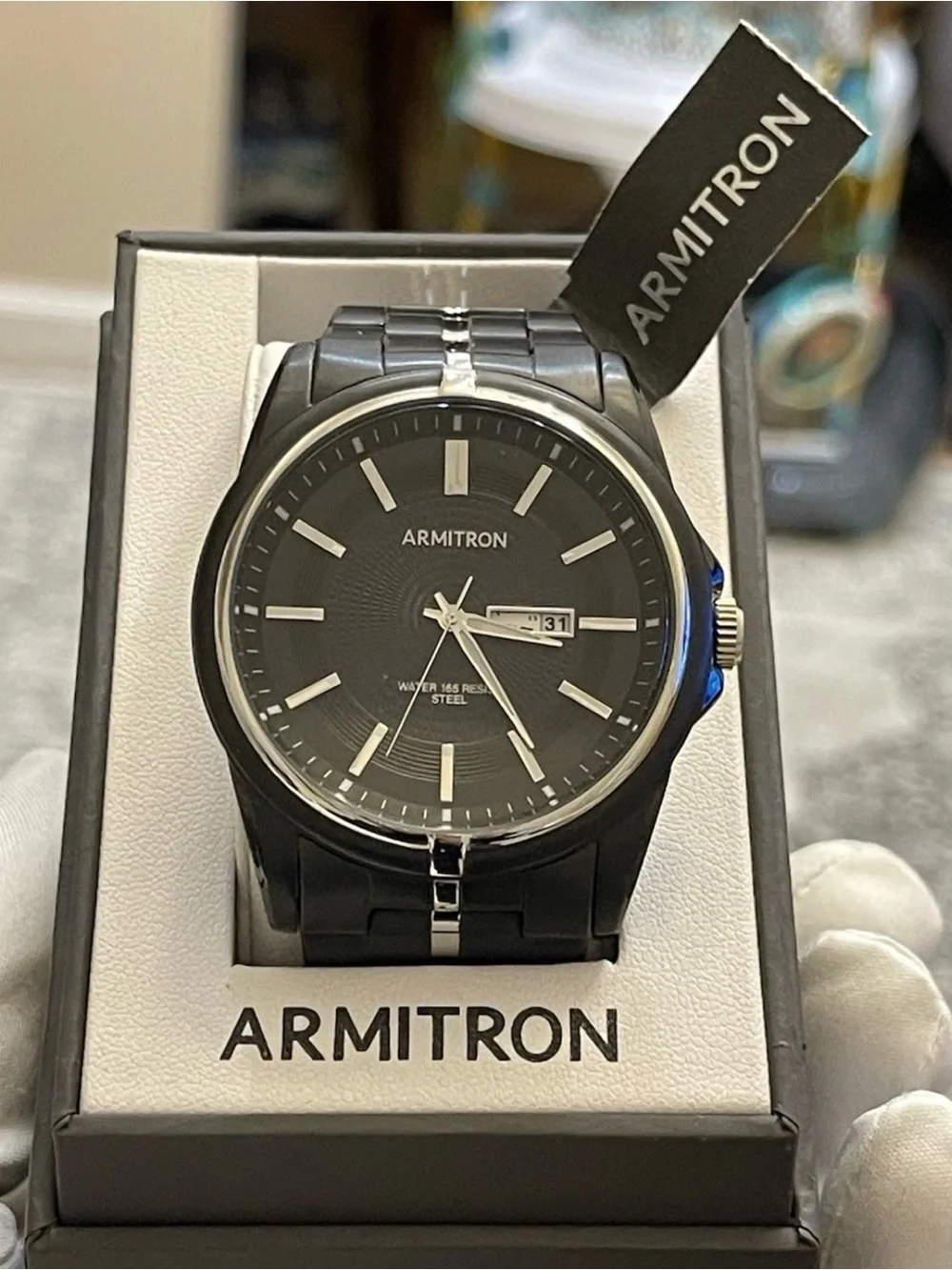 Armitron 20/5281BKTB Men's Day/Date Function Black Stainless Steel 46mm Watch